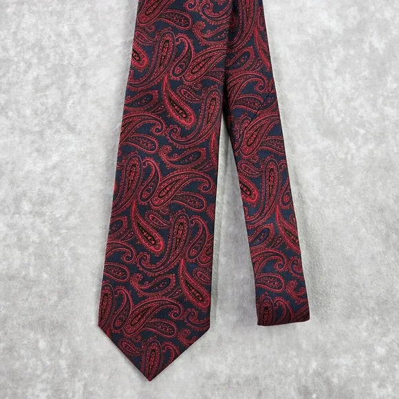 Pronto Plomo Platinum Red Blue Floral Paisley 100% Silk Men's Neck Tie - Picture 2 of 6